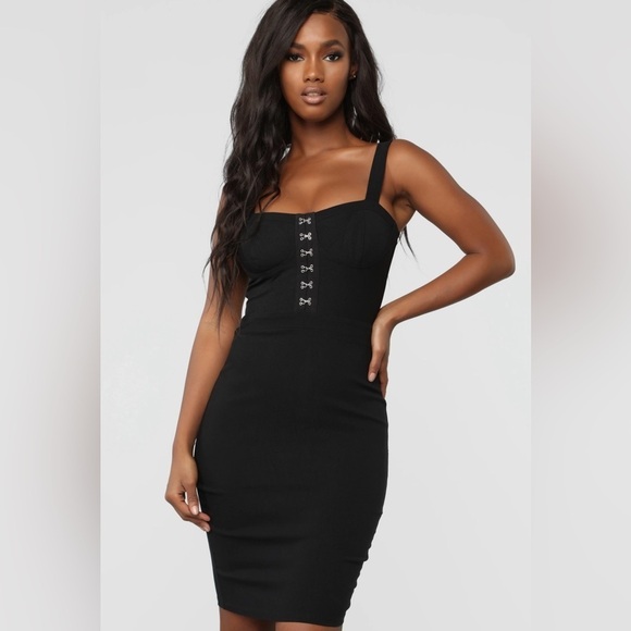 Blashe Hook And Loop Deep Black Bodycon Stretch Dress Size Medium - Picture 2 of 9